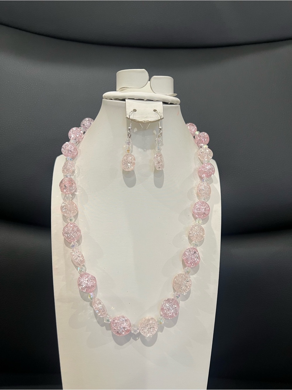 Elegant Pink Crystal Bead Necklace and Earrings Set
